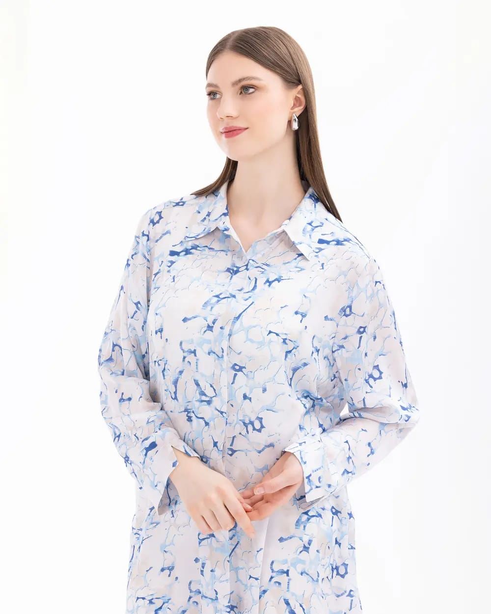 BÜYÜK BEDEN DESENLİ DÜĞME DETAYLI TUNİK