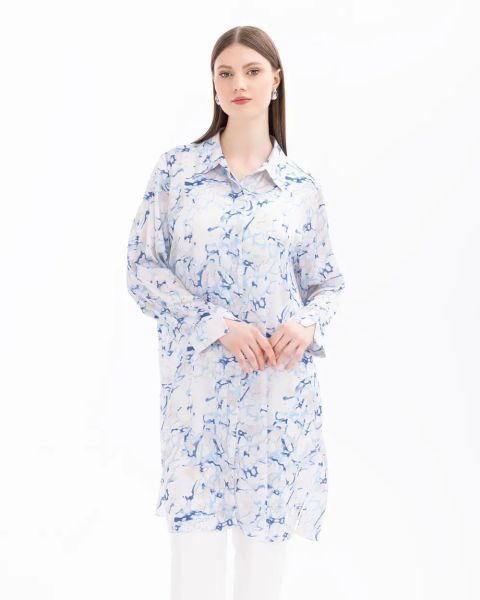 BÜYÜK BEDEN DESENLİ DÜĞME DETAYLI TUNİK