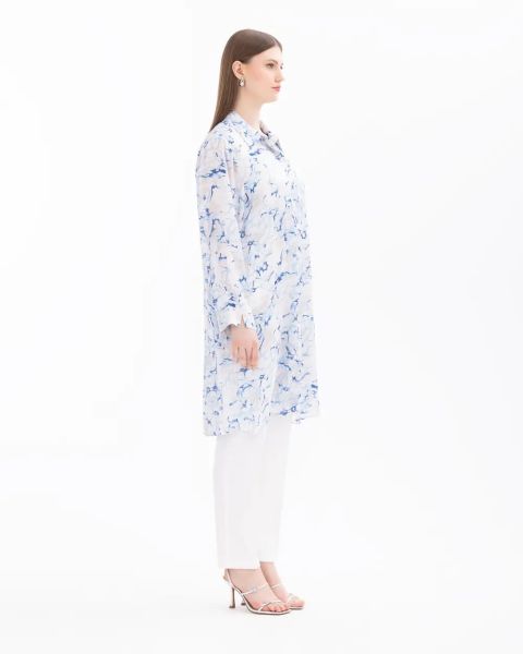 BÜYÜK BEDEN DESENLİ DÜĞME DETAYLI TUNİK