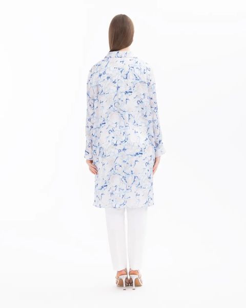 BÜYÜK BEDEN DESENLİ DÜĞME DETAYLI TUNİK