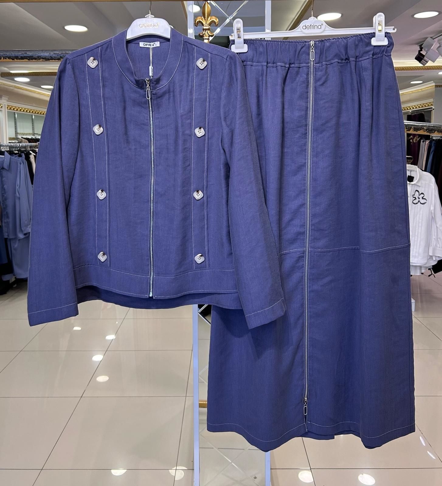 DÜĞME DETAYLI TENSEL KUMAŞ ETEKLİ TAKIM/DEFRİNA