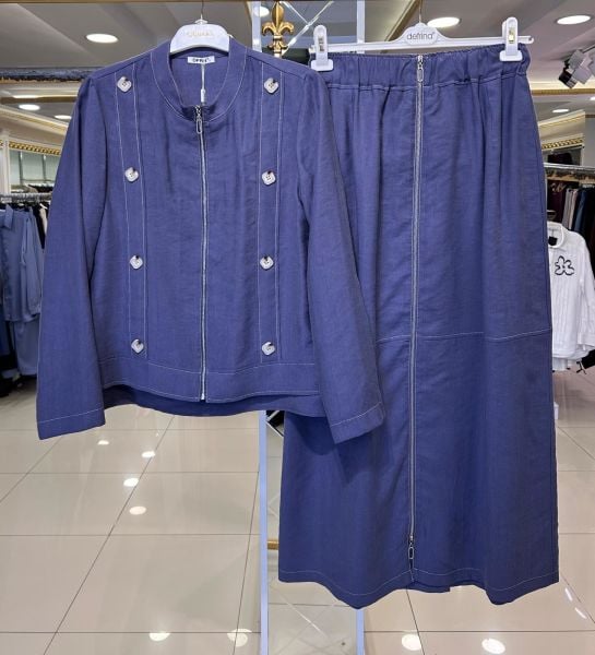 DÜĞME DETAYLI TENSEL KUMAŞ ETEKLİ TAKIM/DEFRİNA