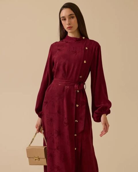 DESENLİ PİLE DTY. KUŞAKLI ELBİSE 1014 /SEÇİL