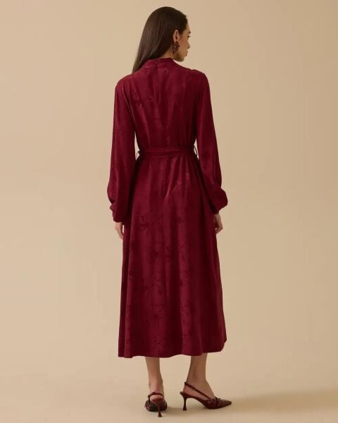 DESENLİ PİLE DTY. KUŞAKLI ELBİSE 1014 /SEÇİL