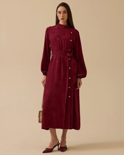 DESENLİ PİLE DTY. KUŞAKLI ELBİSE 1014 /SEÇİL