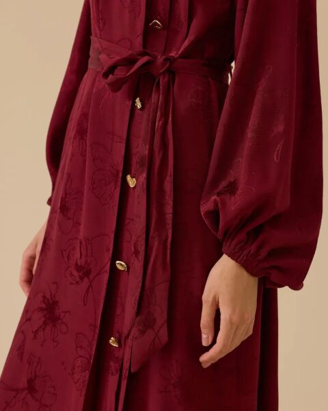 DESENLİ PİLE DTY. KUŞAKLI ELBİSE 1014 /SEÇİL