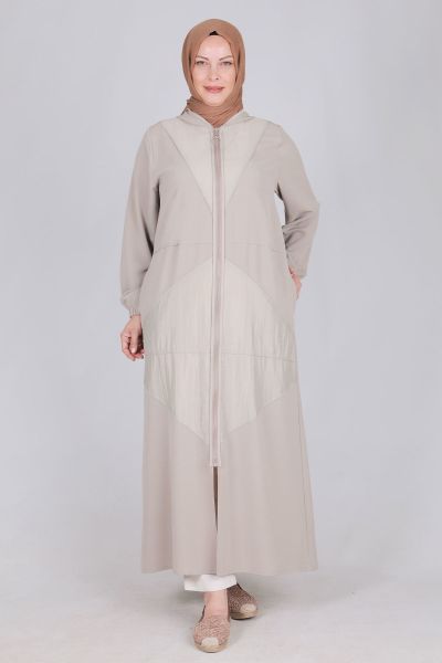 Büyük Beden Tesettür Patchwork Detaylı Aerobin Ferace/ Behrem