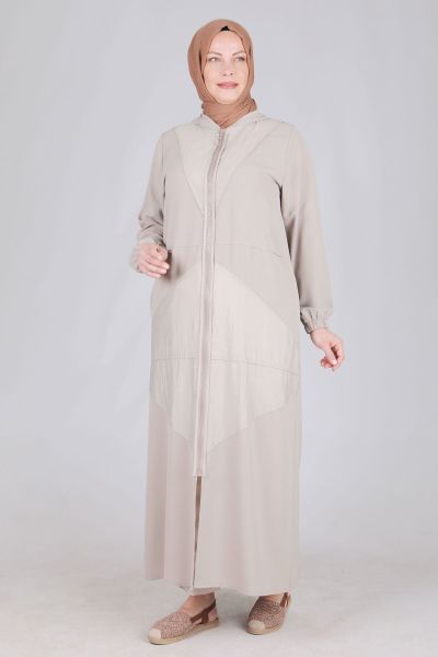Büyük Beden Tesettür Patchwork Detaylı Aerobin Ferace/ Behrem