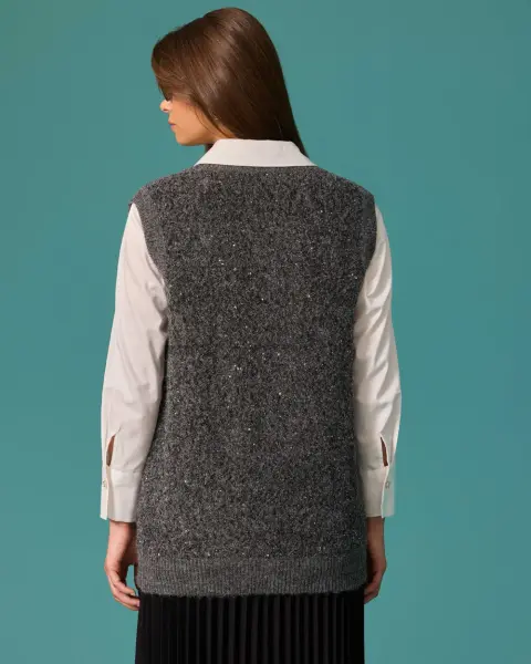 İNCİ VE PAYET DTY. DÜĞMELİ TRİKO YELEK /SEÇİL 1004