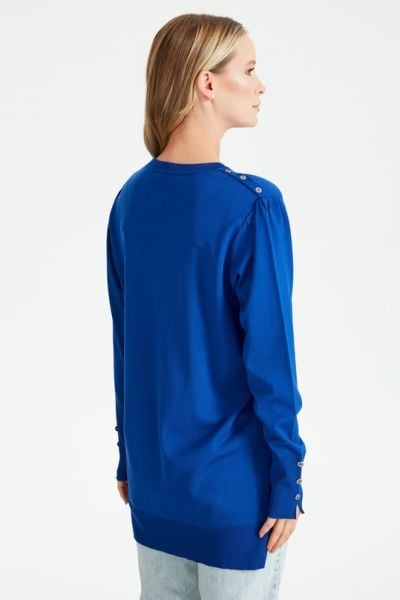 KOLLARI BÜZGÜLÜ DÜĞME DETAYLI RAYON TUNİK SAKS