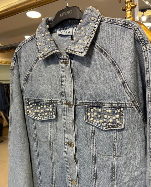 ZIMBA VE İNCİ DETAYLI KOT CEKET/GHISA