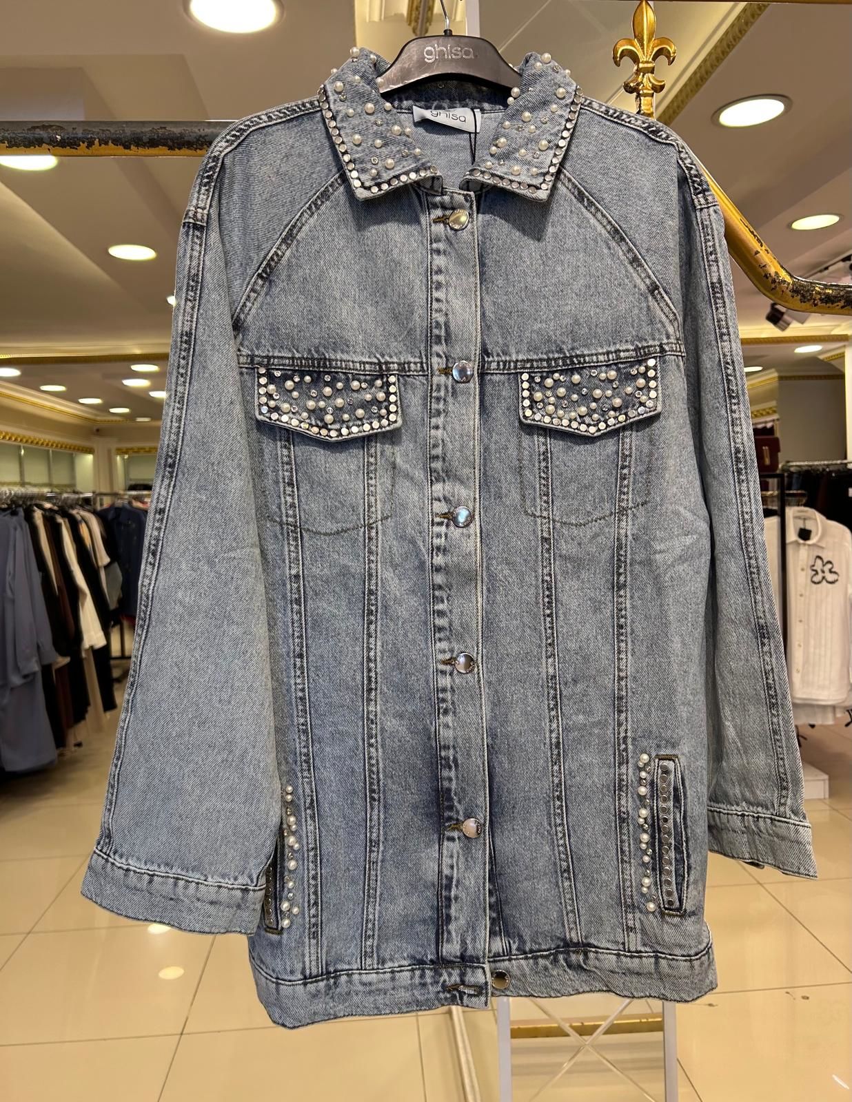 ZIMBA VE İNCİ DETAYLI KOT CEKET/GHISA