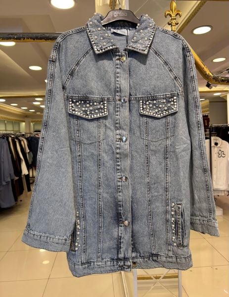 ZIMBA VE İNCİ DETAYLI KOT CEKET/GHISA