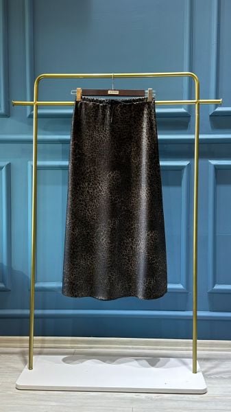 SİYAH LEOPAR DESEN SATEN ETEK/SENTEZ