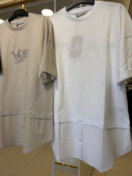 POPLİN KUMAŞ DTY. PUL İŞLEMELİ TİŞÖRT-İÇLİK /GHISA