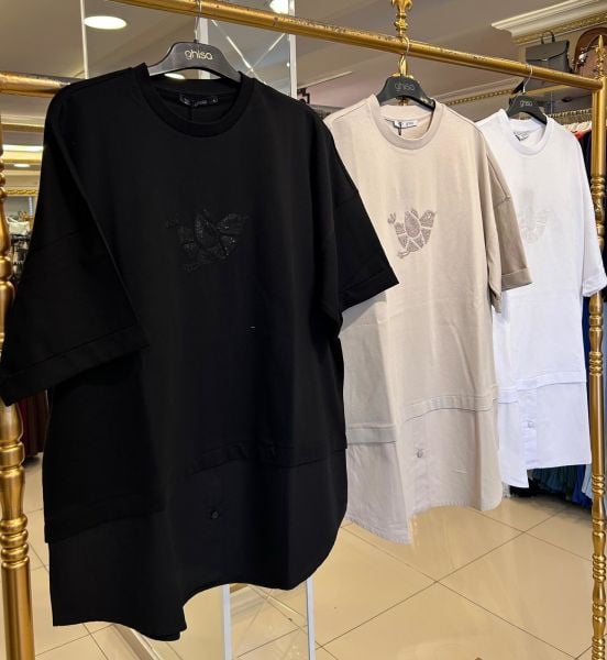 POPLİN KUMAŞ DTY. PUL İŞLEMELİ TİŞÖRT-İÇLİK /GHISA