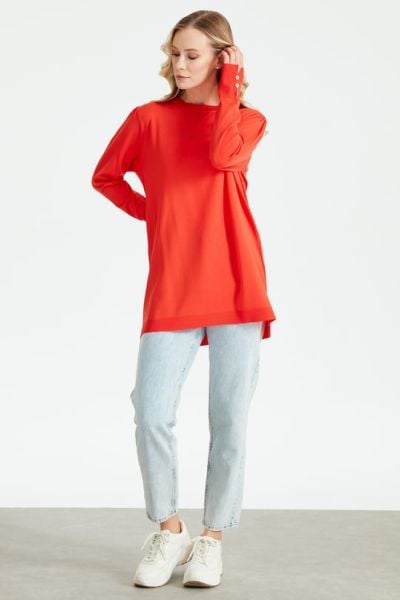 KOLLARI BÜZGÜLÜ DÜĞME DETAYLI RAYON TUNİK NARÇİÇEĞİ