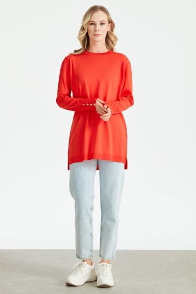 KOLLARI BÜZGÜLÜ DÜĞME DETAYLI RAYON TUNİK NARÇİÇEĞİ