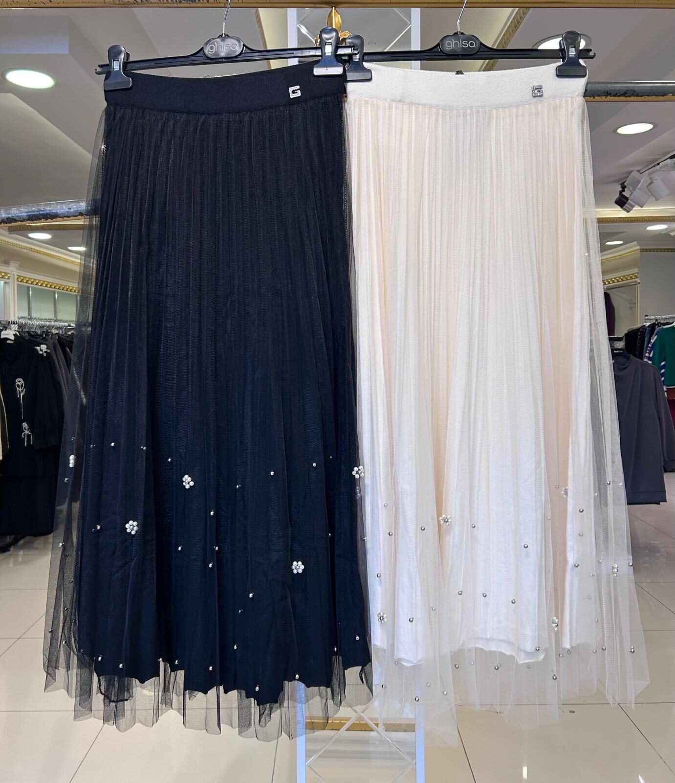 BONCUK İŞLEMELİ TÜLLÜ TRİKO ETEK/ GHISA