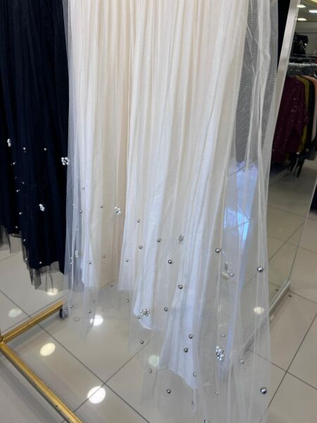 BONCUK İŞLEMELİ TÜLLÜ TRİKO ETEK/ GHISA