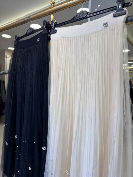 BONCUK İŞLEMELİ TÜLLÜ TRİKO ETEK/ GHISA