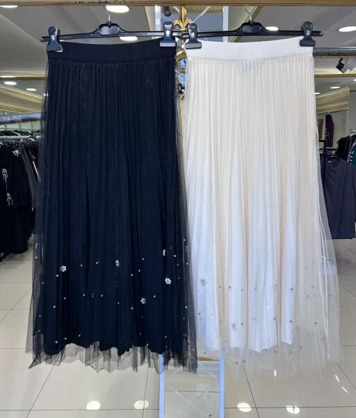 BONCUK İŞLEMELİ TÜLLÜ TRİKO ETEK/ GHISA