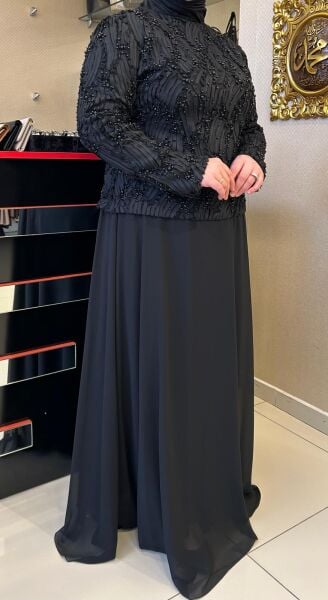 ÜZERİ KABARTMA DESEN BONCUK DTY. ABİYE ELBİSE /TASVİR