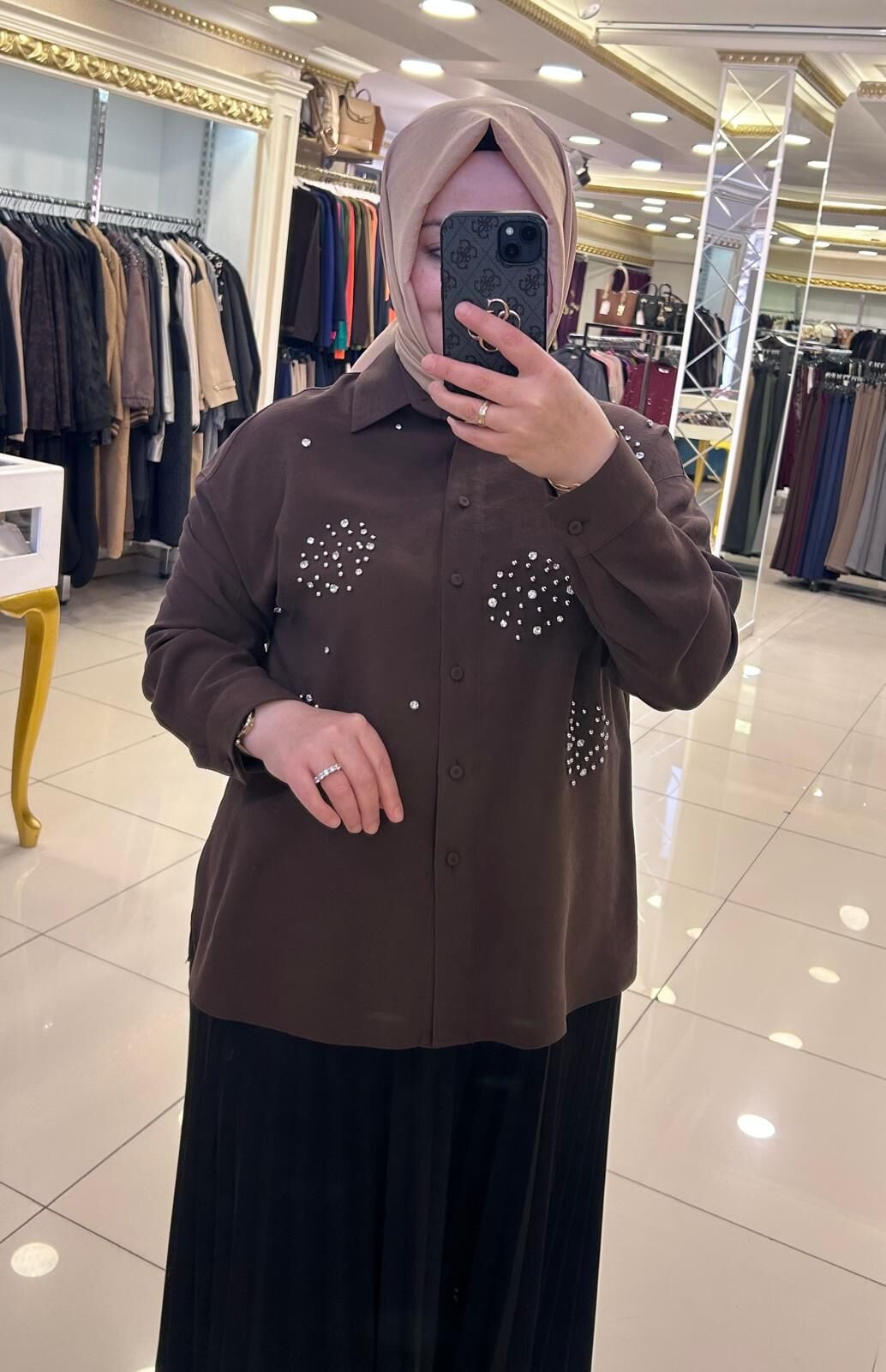 TAŞ VE BONCUK İŞLEMELİ TENSEL GÖMLEK/ SEÇİL   