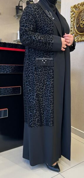 LEOPAR ORGANZE CEKET VE ELBİSE TAKIM /TASVİR