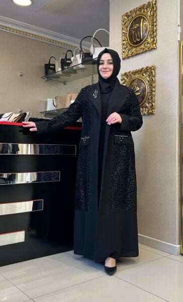 LEOPAR ORGANZE CEKET VE ELBİSE TAKIM /TASVİR