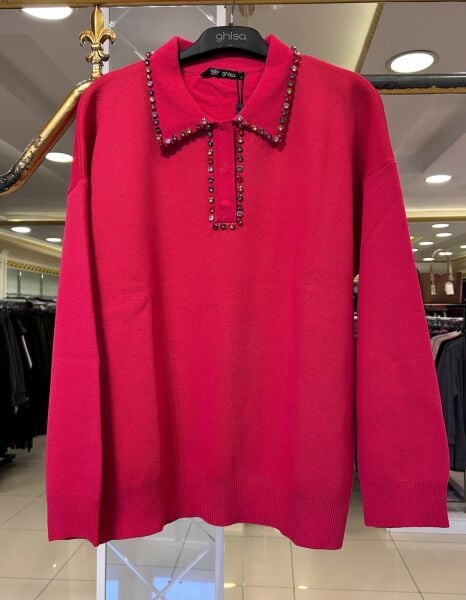 YAKASI TAŞ DTY. MERSERİZE BLUZ/ GHISA