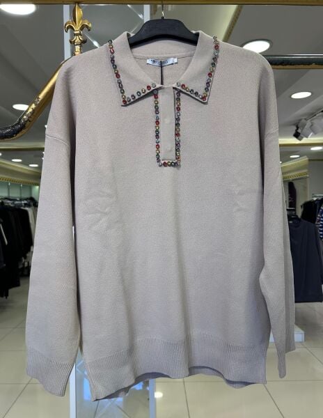 YAKASI TAŞ DTY. MERSERİZE BLUZ/ GHISA