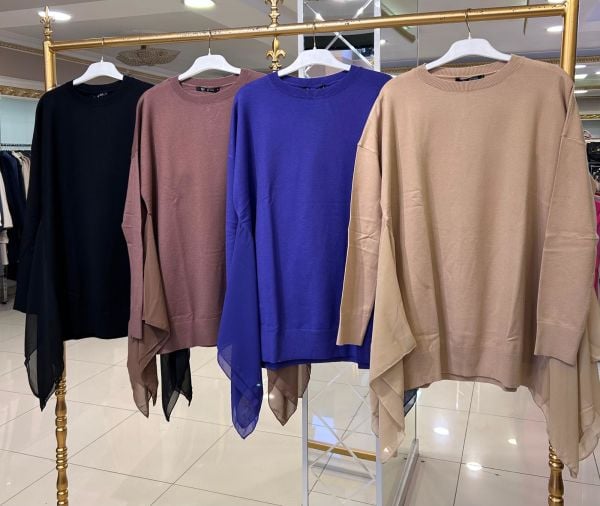 YANLARI ŞİFON DTY. YÜN DOKU TUNİK/GHISA