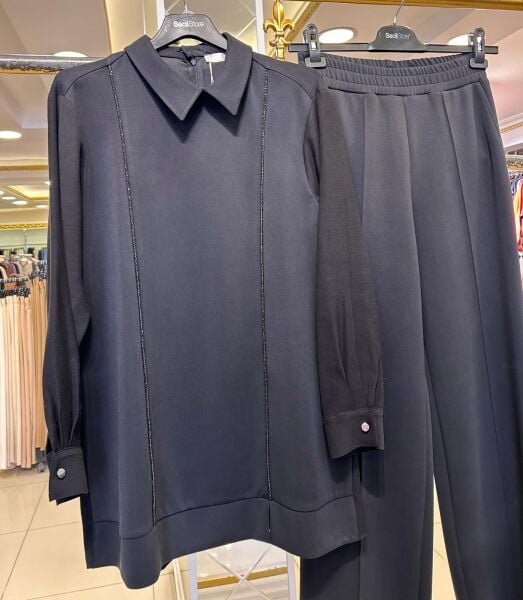 ÖNÜ TAŞ İŞLEMELİ ÇİFT KUMAŞLI PANTOLON TAKIM 1013-1017/SEÇİL