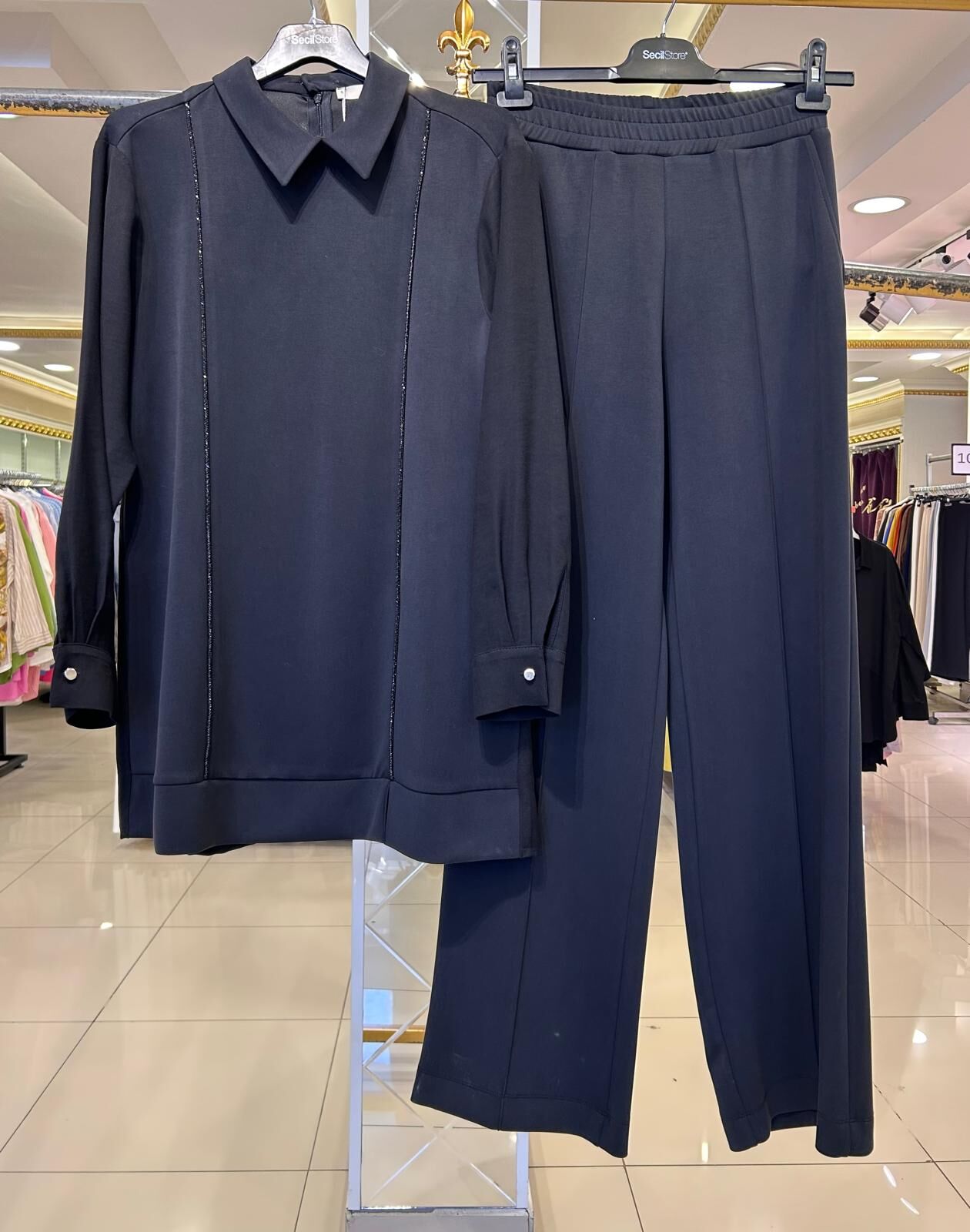 ÖNÜ TAŞ İŞLEMELİ ÇİFT KUMAŞLI PANTOLON TAKIM 1013-1017/SEÇİL