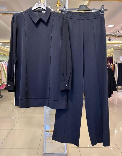 ÖNÜ TAŞ İŞLEMELİ ÇİFT KUMAŞLI PANTOLON TAKIM 1013-1017/SEÇİL