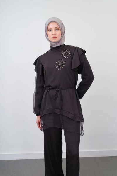 TAŞ İŞLEMELİ İPEK TENCEL TAKIM