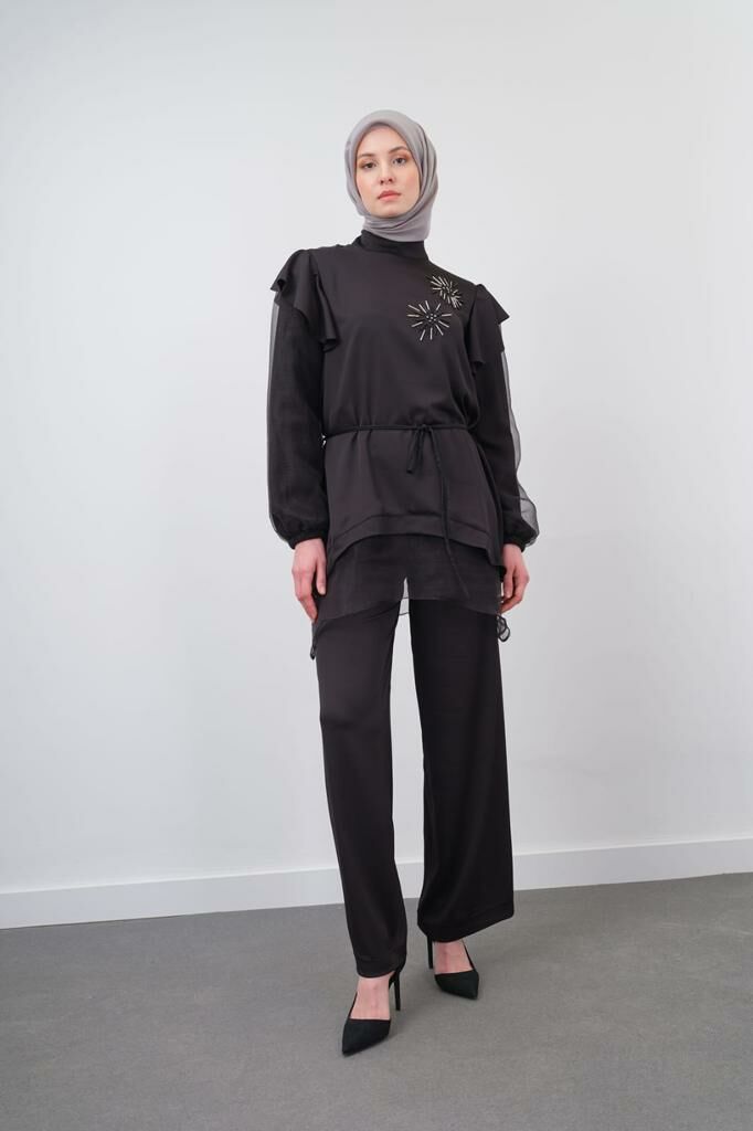 TAŞ İŞLEMELİ İPEK TENCEL TAKIM