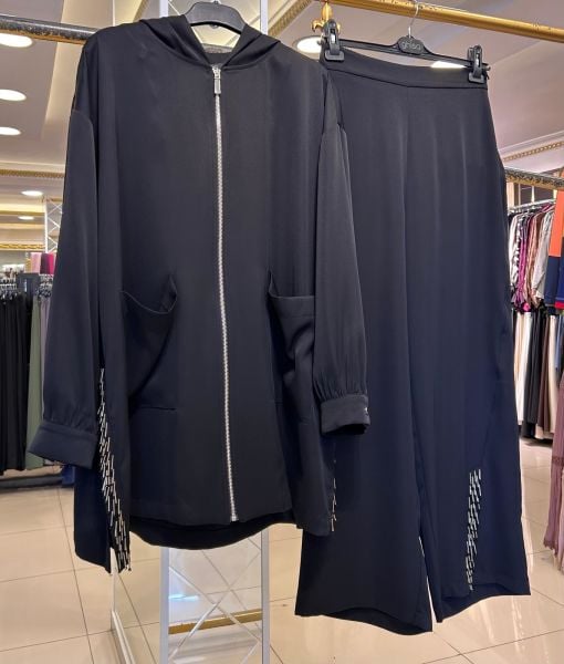 TUNİĞİ KAPÜŞONLU BONCUK İŞLEMELİ TAKIM/ GHISA