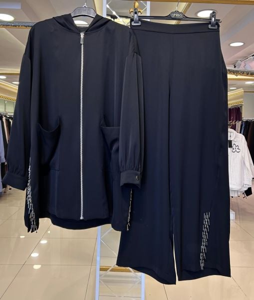 TUNİĞİ KAPÜŞONLU BONCUK İŞLEMELİ TAKIM/ GHISA