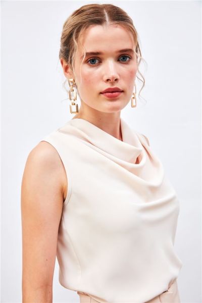 Degaje Yaka Kolsuz Bluz - BEJ