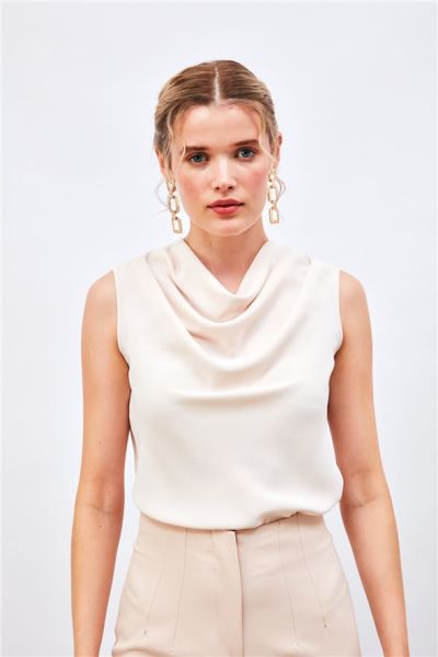 Degaje Yaka Kolsuz Bluz - BEJ