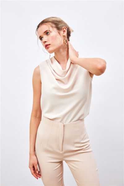 Degaje Yaka Kolsuz Bluz - BEJ