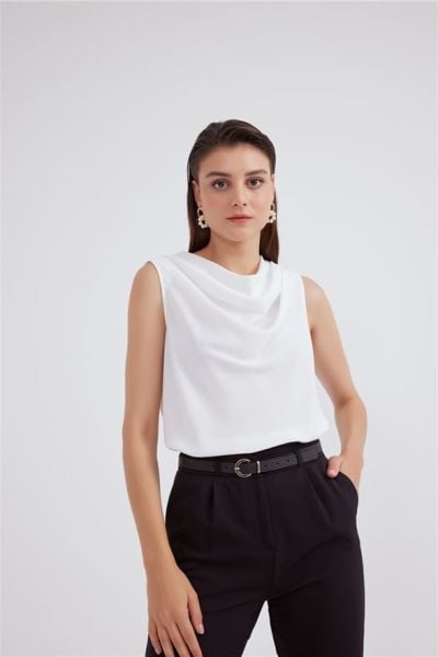 Degaje Yaka Kolsuz Bluz - EKRU