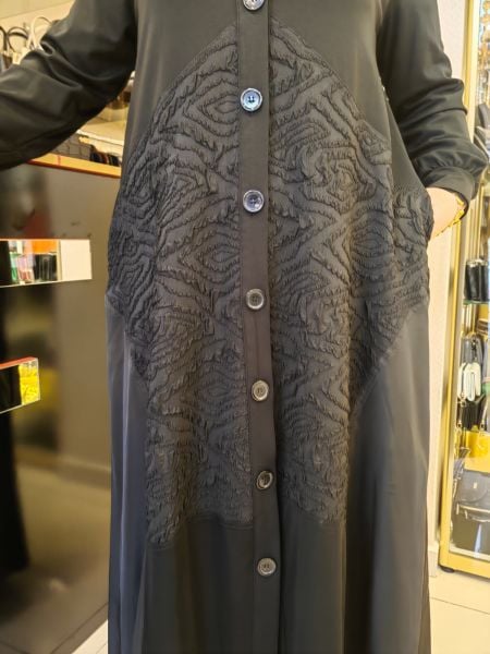 NURCAN ÇETİN/ÖNDEN DÜĞMELİ PARAŞÜT KUMAŞ DETAYLI FERACE