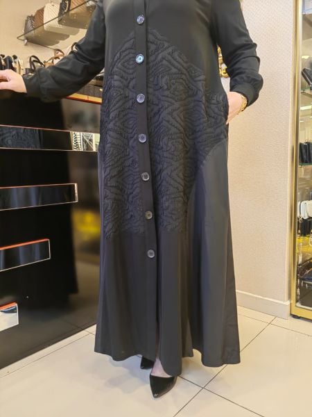 NURCAN ÇETİN/ÖNDEN DÜĞMELİ PARAŞÜT KUMAŞ DETAYLI FERACE