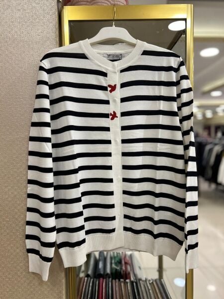 KUŞ İŞLEMELİ ENİNE ÇİZGİLİ MERSERİZE HIRKA/GHISA