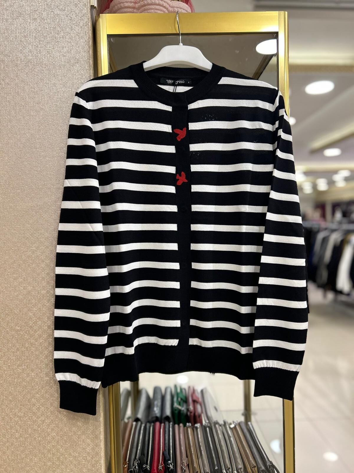 KUŞ İŞLEMELİ ENİNE ÇİZGİLİ MERSERİZE HIRKA/GHISA