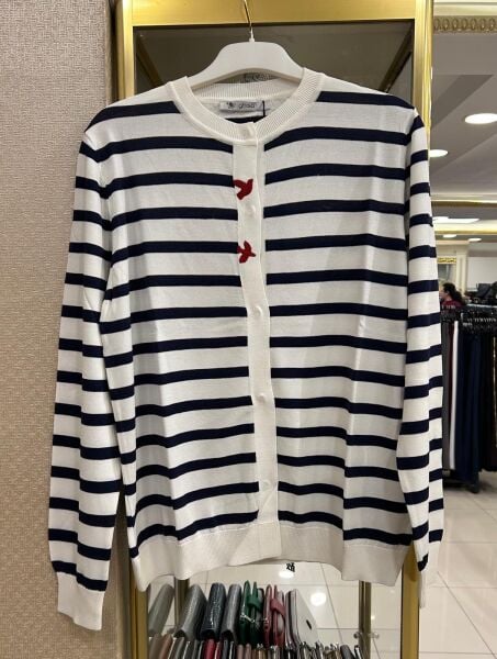 KUŞ İŞLEMELİ ENİNE ÇİZGİLİ MERSERİZE HIRKA/GHISA