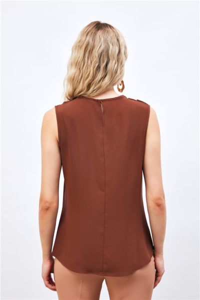 Degaje Yaka Kolsuz Bluz -KAHVE